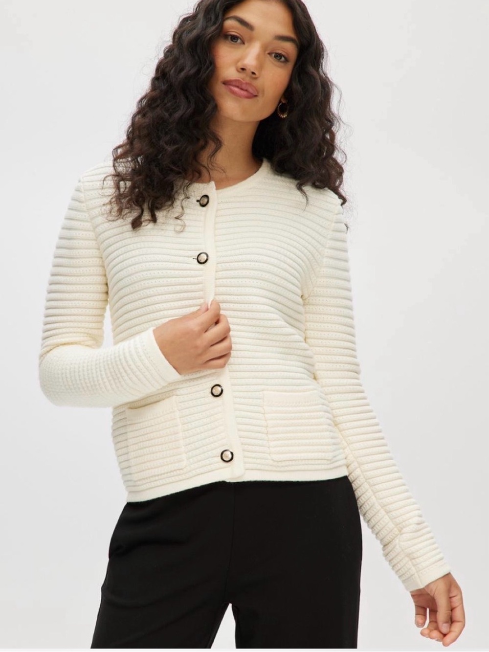 Joie Cream Ribbed Knit Sweater Cardigan Jacket Medium